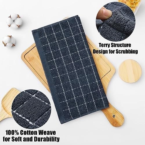 Homaxy 100% Cotton Terry Kitchen Dish Cloths, 4 Pack, Dark Grey