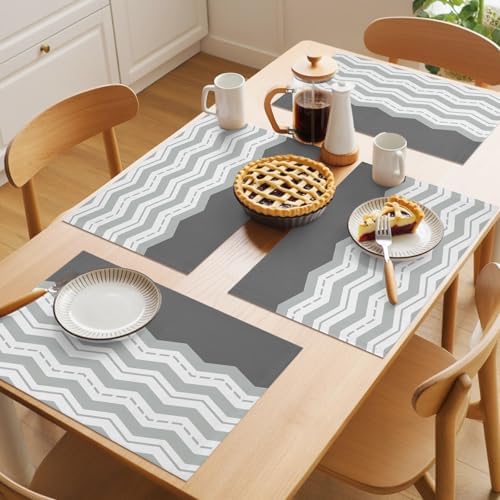 Cotton Linen Placemats for Dining Table Set of 8 Grey Striped Theme