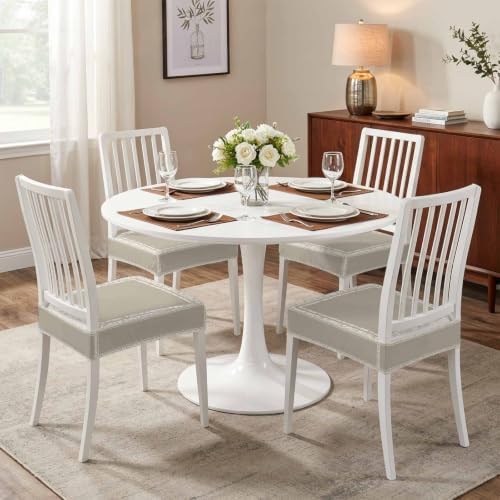 Beige Boho Seat Covers for Dining Room Chairs, Farmhouse Minimalist