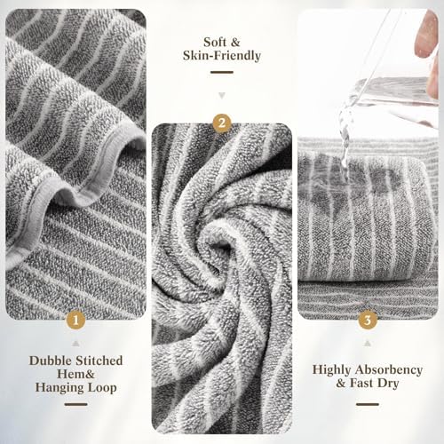 6 Pcs Oversized Bath Towels for Adults 35x70 Inches Gray & White