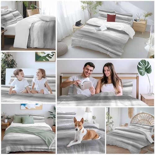 3 Piece Grey Ombre Duvet Cover Set Queen Size, Microfiber
