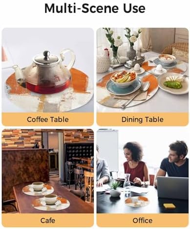 Round Placemats Set of 8 Orange Gray Beige Block Place Mats Washable