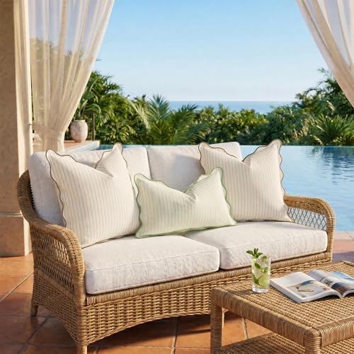 DEZENE 18x18 Beige Tan Outdoor Pillow Covers Pack of 2, Striped