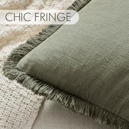 ANRODUO Euro Decorative Linen Pillow Covers 22×22 Light Olive Green