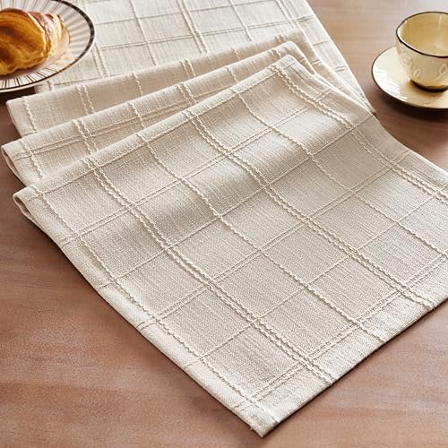 ZeeMart Linen Checked Farmhouse Table Runner, 13x90 Inches Neutral