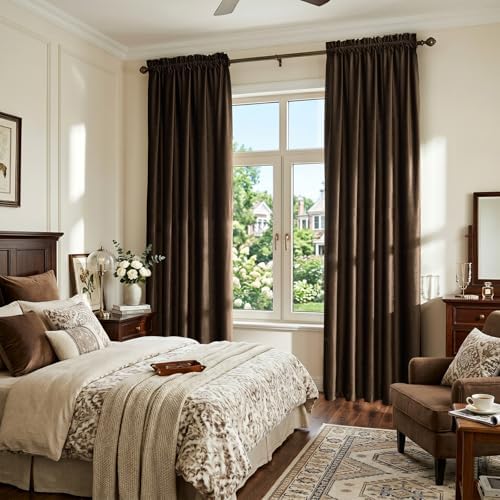 PRIMROSE Brown Velvet Room Darkening Curtains 72 inches Long for