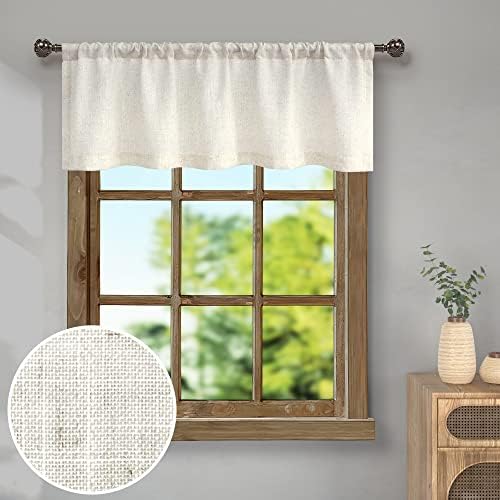 Pitalk 18 Inch Cream Linen Sheer Valance for Window and 63 Inch Cream