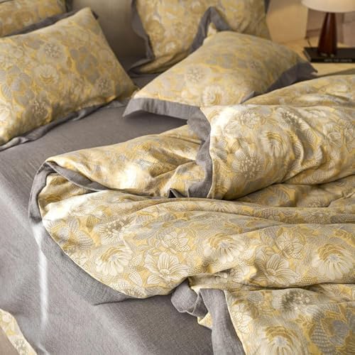 LifeTB Vintage Flower Duvet Cover King Yarn-Dyed Cotton Linen Textured