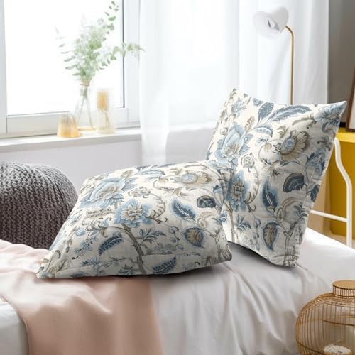 Kawani Blue Flowers Chinoiserie Throw Pillow Cover 20x20 Inch Pack of