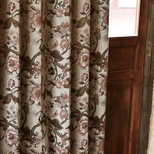 Beige Floral Jacquard Blackout Curtains 72 Inches Long 1 Panel for