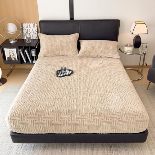 ZIQINPSQ King Size Flannel Fitted Sheet - 1 Piece Winter Warm Deep