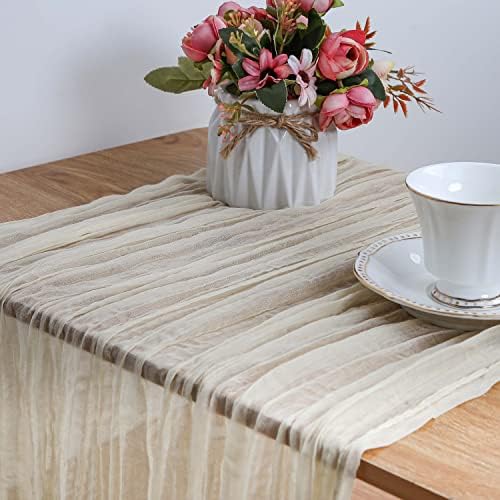 Okra. z Cream Ivory Table Runner 10ft Gauze Sheer Tablecloth Beige