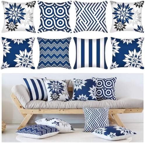 Moukeren Set of 8 Outdoor Throw Pillow Covers Waterproof 18x18 Inch