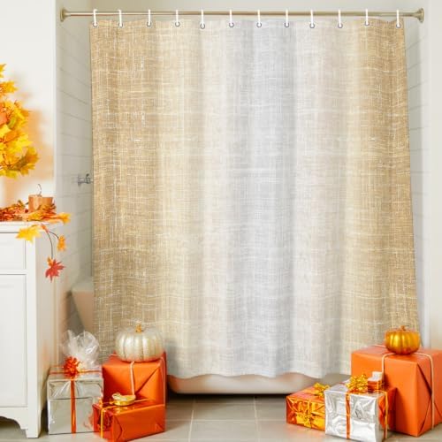 Modern Fabric Texture Shower Curtain Farmhouse Beige Gradient Linen