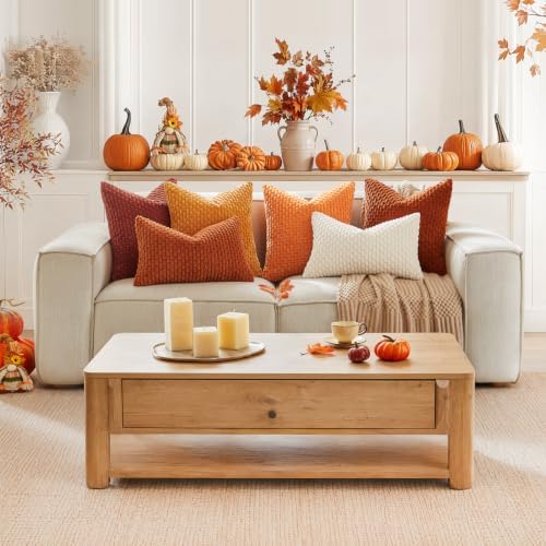 Kevin Textile Soft Corduroy 18x18 Inch Pillow Covers 2 Pack, Rust