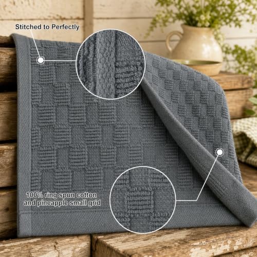 8 Pack Kitchen Towels and Dishcloths Set, Dark Grey
