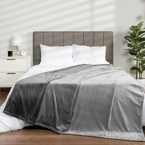 PAVILIA Gray Ombre Fleece Throw Blanket for Couch Sofa Bed, 60x80 Twin
