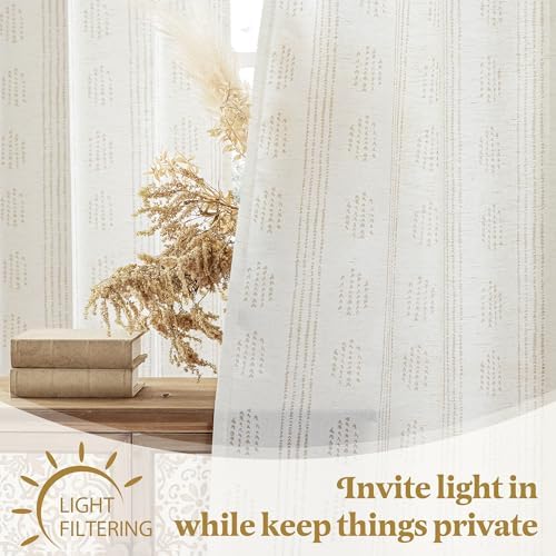 Taupe Linen Boho Curtains 84 Inch Farmhouse Grommet Top 2 Panels