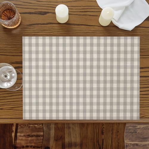 Buffalo Plaid Placemats Set of 8, Cotton Linen Fabric Place Mats