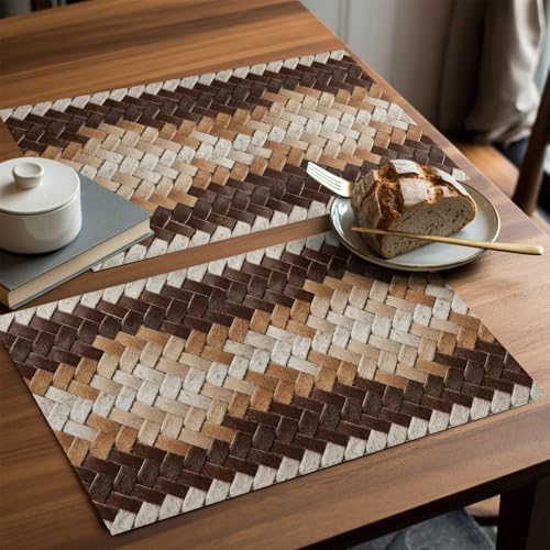 Round Placemats Set of 8 Neutral Woven Pattern Place Mats Minimalist