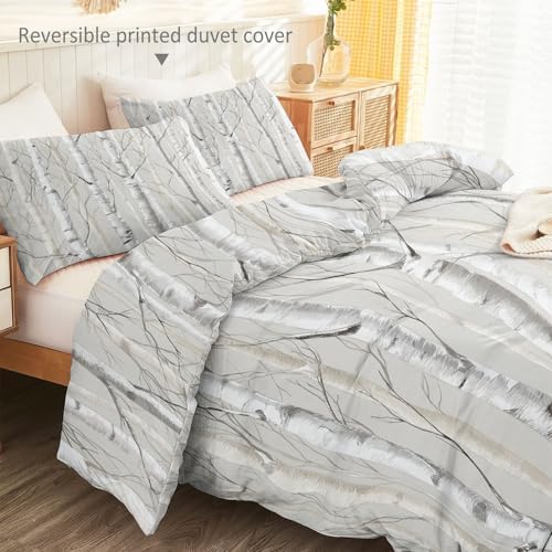 Duvet Cover Set, Grey Minimalist Natural Tree Pattern Bed Sets, Ultra
