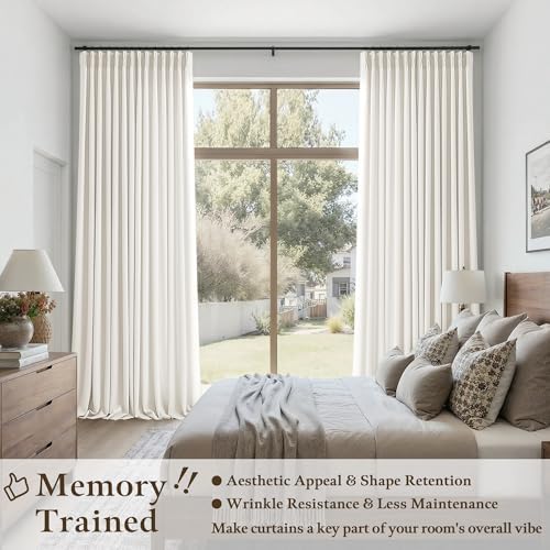 TWODRAPES Ivory Linen Curtains 108 Inches Long 2 Panels Set Pinch