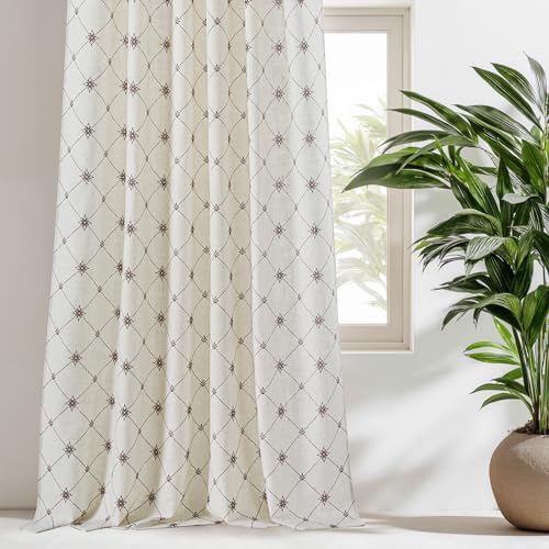 RYB HOME Lattice Diamond Linen Curtains 84 Inches for Bedroom Living