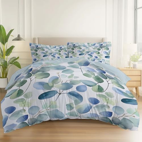 Duvet Cover King, Minimalist Scandinavian Plant Eucalyptus Leaves