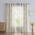 Leaf Print Semi Sheer Curtains 52x95" Taupe White Bedroom Window