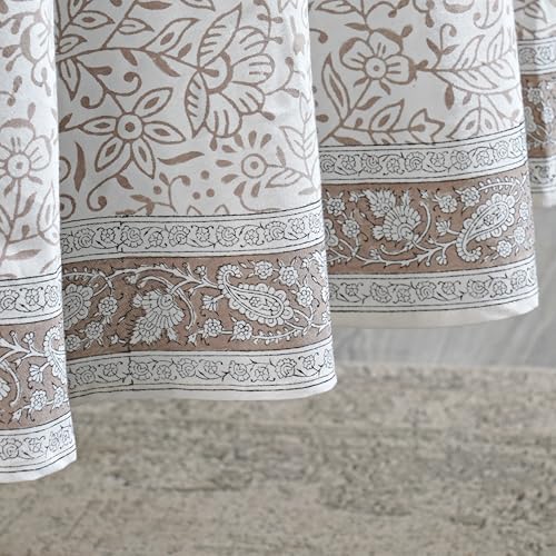 Ridhi Hand Block Print Round Tablecloth Taupe Jal 90 Inch 100% Cotton