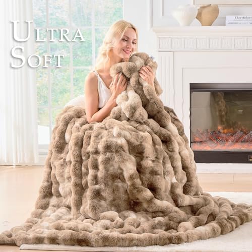 BENVWE Fluffy Faux Fur Throw Blanket for Couch - Soft, Plush, Thick