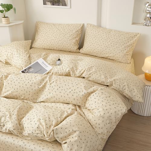 HighBuy Floral Cotton Duvet Cover Set Queen Size, Vintage Floral Duvet