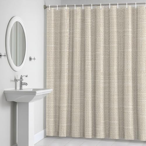 Beige Solid Shower Curtain 84 inches Extra Long Minimalist Cloth Cream