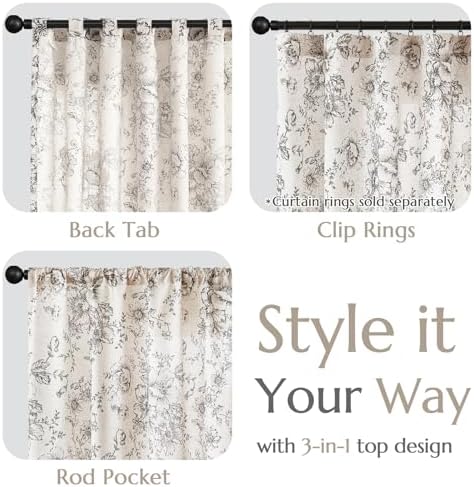 jinchan Floral Linen Curtains 72 Long for Living Room 2 Panels