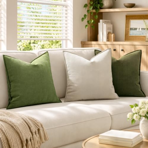 MIULEE Pack of 2 Cream Beige Decorative Chenille Pillow Covers 20x20