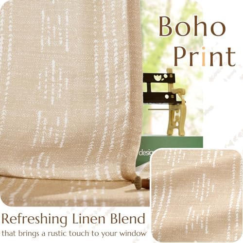jinchan Boho Linen Curtains Light Filtering 96 Inch Back Tab 2 Panels