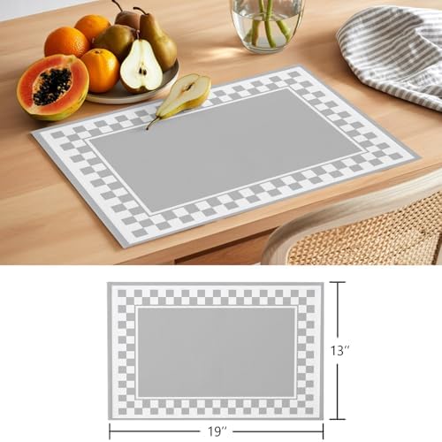 Placemats Set of 8, Grey Geometric Non Slip Table Mats, Washable Place
