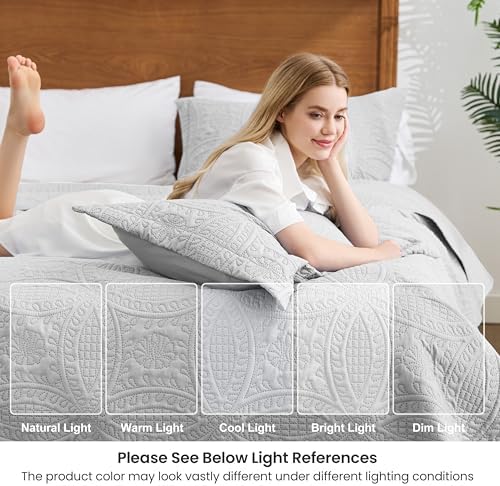 Love's cabin Quilts for Full Bed Light Grey Bedspreads Bedding Set