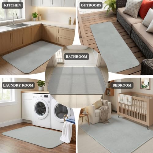 Gray Solid Color Bathroom Runner Rugs Non Slip Washable Absorbent