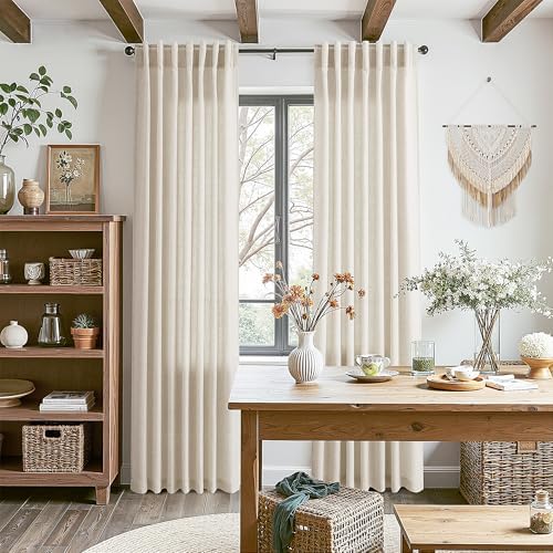 Extra Long Warm Beige Linen Curtains 120 Inch for Living Room 2 Panels