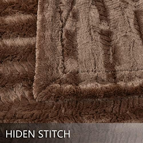 YUSOKI 700GSM Luxury Double Sided Faux Fur Queen Blanket, Brown