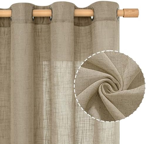 LAMIT Taupe Sheer Linen Curtains for Living Room 84 inch Length 2