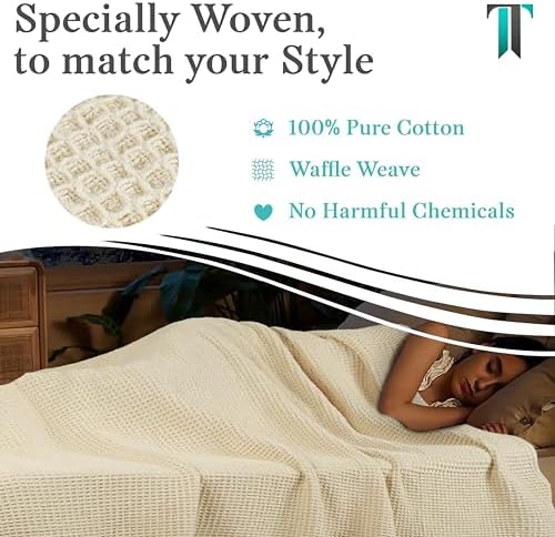 Tex Trend 100% Natural Cotton Blanket Waffle Weave, Skin-Friendly Soft