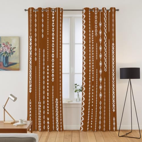 Vintage Brown Window Curtains 96 Inch Length 2 Panels Set, Rustic