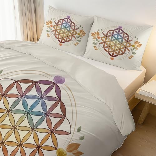 Duvet Covers Reversible Queen Bohemia Flower of Life Flowers Summer