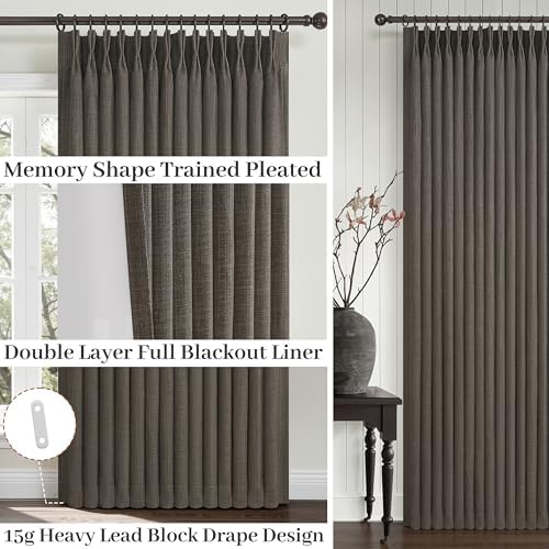 Blackout Dual Layer Linen Bedroom Curtains 84 Inches Long 2 Panels