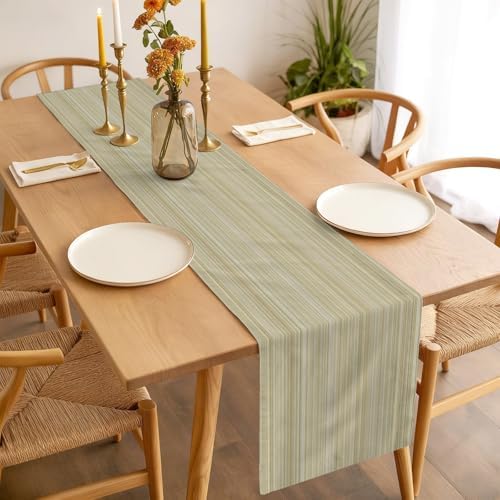 Rustic Beige Striped Table Runner 108 Inches Long for Kitchen Dining