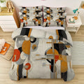 Light Gray Duvet Cover Set Queen Size, Abstract Circle Line Pattern