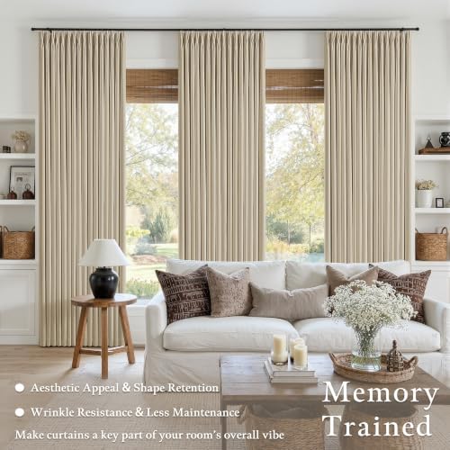 Oatmeal 108 Inch Blackout Pinch Pleated Curtains 2 Panel Set for