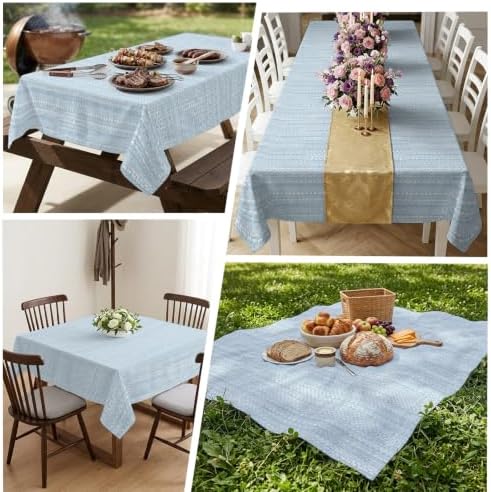 Modern Boho Rectangle Tablecloth, Solid Color Linen Texture Beige